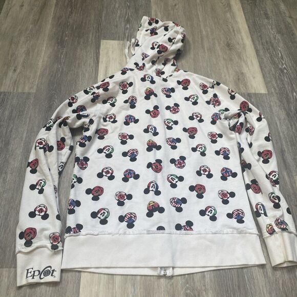Epcot Disney Mickey Mouse White Large Full Zip Hoodie Countries - Picture 9 of 9